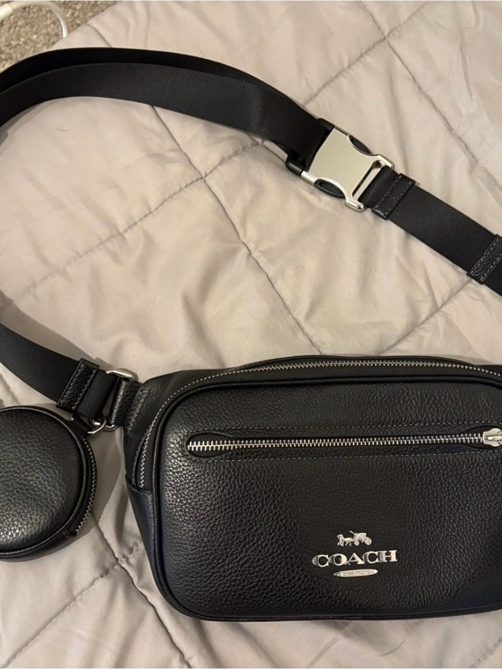 Coach Black Pebbled Leather Belt Bag with Coin Pouch